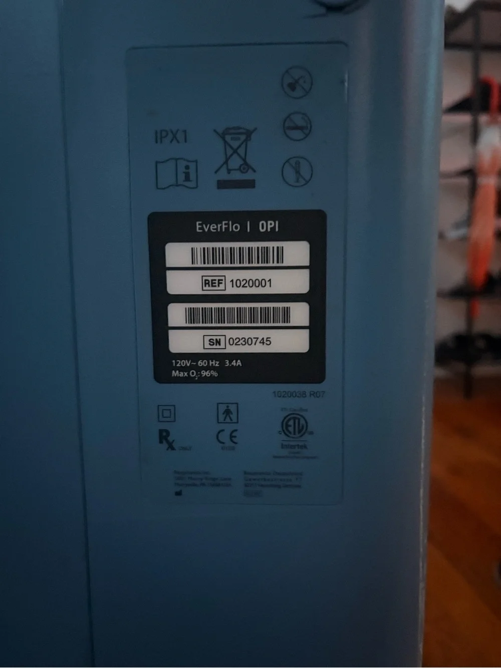 Respironics EverFlo OPI Home Oxygen Concentrator 120V 60Hz MPN 1020001
